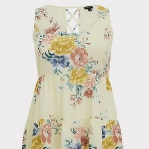 COPY - Light Yellow Floral Challis Lattice Back Tank